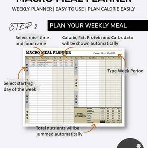 Macro Meal Planner Excel Template Fully Editable Weekly Etsy