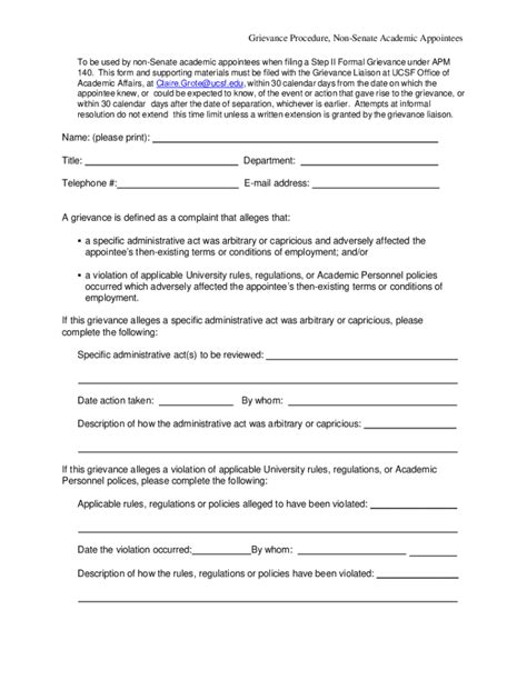 Fillable Online Apm 140 Non Senate Academic Appointees Fillable Grievance Form Fax Email Print