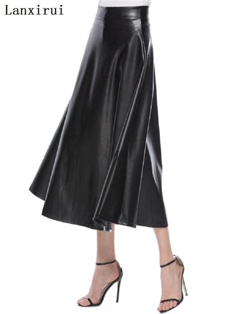 Winter Pu Leather Skirt Women Maxi Long Skirts Womens High Waist Slim Autumn Vintage Pleated