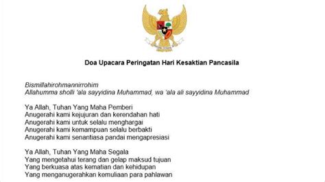 Teks Doa Upacara Hari Kesaktian Pancasila 2024 Disertai Link Download