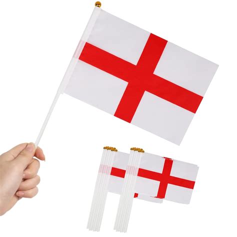 20 PCS Small England Flag，Mini St Georges Flag on Stick with Pole，Hand