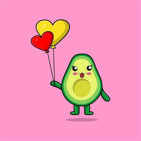 Aguacate de dibujos animados lindo flotando con ilustración de vector