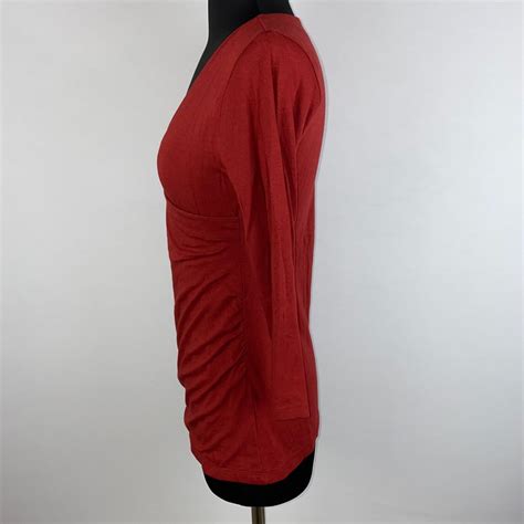 Soft Surroundings Womens Xs Red Shapely Surplice Faux Wrap Top Sleeves