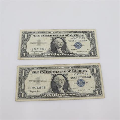 1957 B Silver Certificate Star Note One Dollar 2 Pieces Property Room