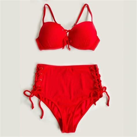 Bikini Damskie Ze Sznurowaniem P620 Czerwony L Lunzo Pl
