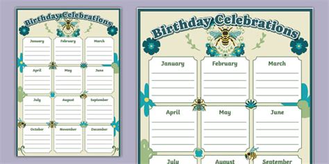 Bee Themed Birthday Chart Profesor Hizo Twinkl