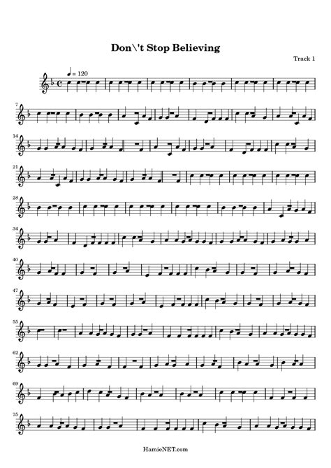 Don T Stop Believing Sheet Music Don T Stop Believing Score •