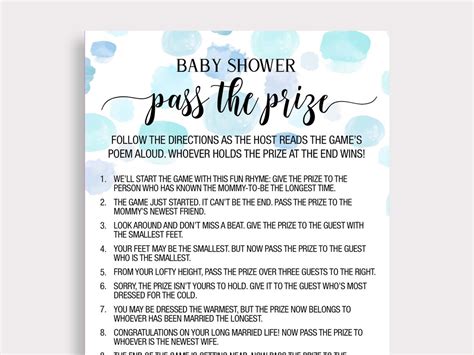 Pass The Prize Game Blue Pass The Prize Baby Shower Game Rhyme Game