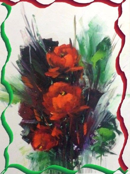 A Painting Of Red Flowers In A Green Vase