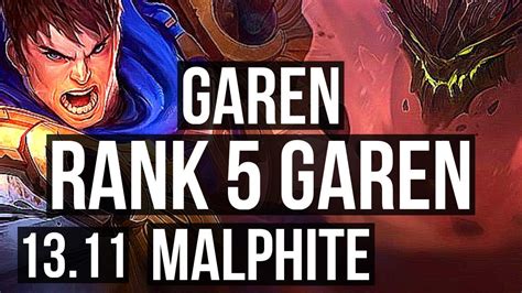 GAREN Vs MALPH TOP Rank 5 Garen 2 5M Mastery 1300 Games KR