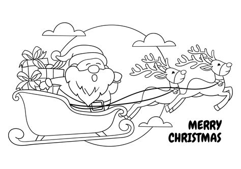 Printable Santa And His Sleigh Coloring Pages Christmas Templates