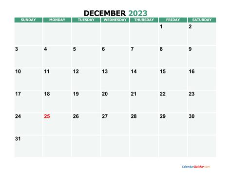 December 2023 Printable Calendar | Calendar Quickly