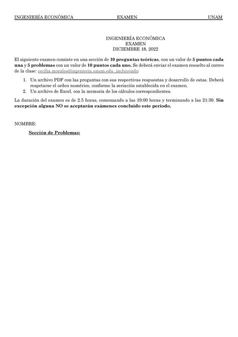 Ingenier A Econ Mica Diciembre Examen Ingenier A Econ Mica