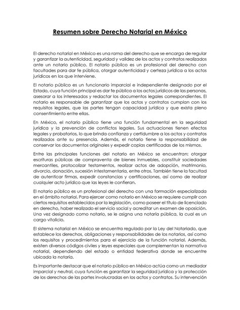 Resumen Sobre Derecho Notarial En M Xico Resumen Sobre Derecho