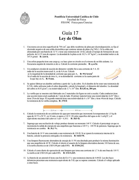 Guia 17 Fis109c Ley de Ohm Pontificia Universidad Católica de Chile