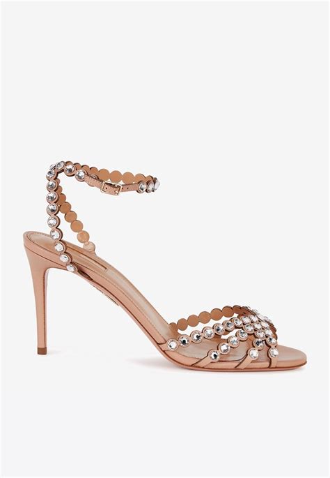 Aquazzura Tequila 85 Crystal Embellished Sandals In Nappa Leather In