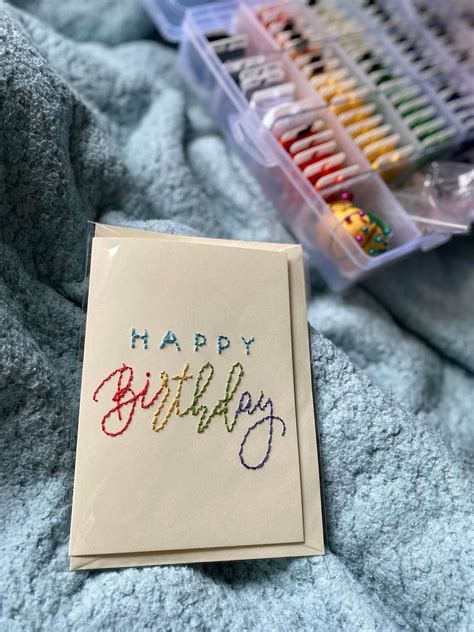 Handmade Embroidered Birthday Card Etsy UK