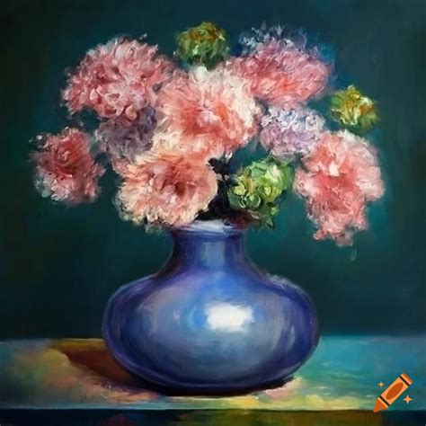 Oil Painting With Flower In Vase Claude Monet Style On Craiyon