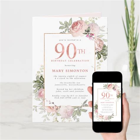 Blush Pink Gold Floral 90th Birthday Party Invitation Zazzle