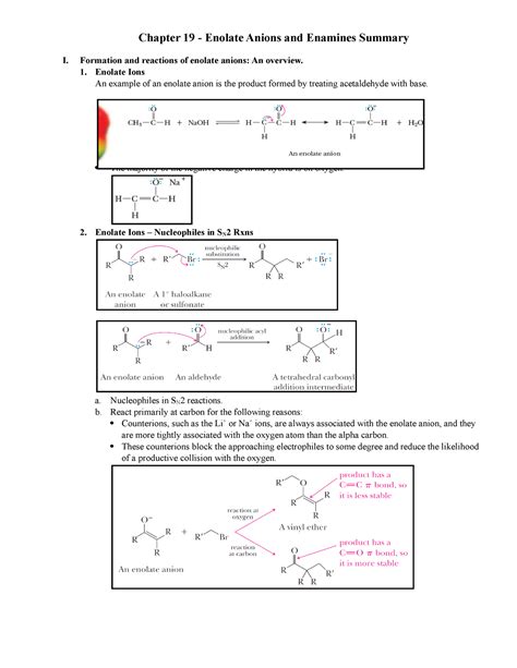 Chapter 19 Enolate Anions And Enamines Summary Formation And