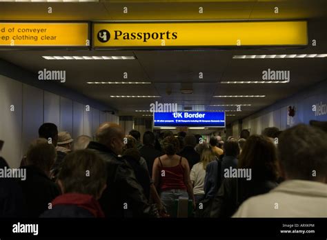 Uk Border Passport Control Queue At Glasgow Airport Immigration And