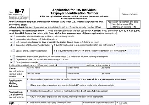 form  application  irs itin irs tax forms