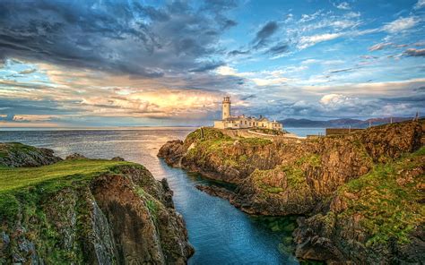 Fanad Head Lighthouse Puesta De Sol Faro De La Costa Irlanda Reino