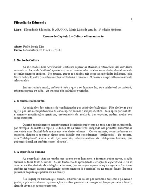 Filosofia Da Educação - Resumo Do Cap. 01 Do Livro de Maria Lucia de ...