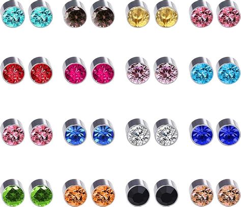 NEWITIN 15 Pairs Magnetic Stud Earrings Stainless Steel Magnet Earrings