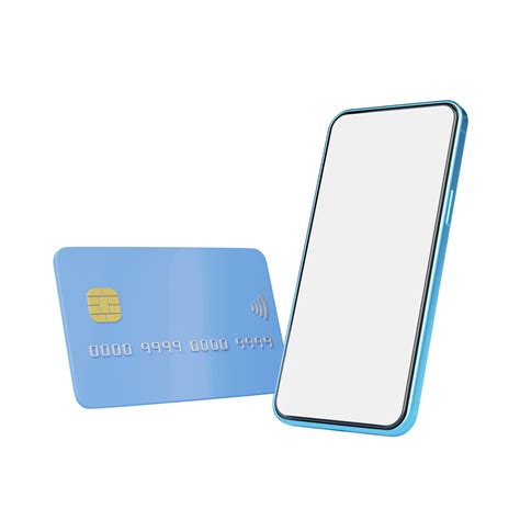 Phone with credit card floating on transparent. Mobile banking and