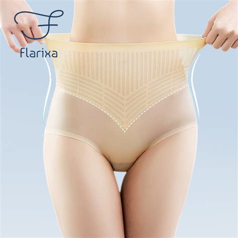 Flarixa Seamless Ice Silk Panties For Women S High Waist Briefs Tummy