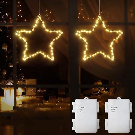 Qedertek LED Sterne Fensterdeko 10 LED Lichtervorhang Warmweiß