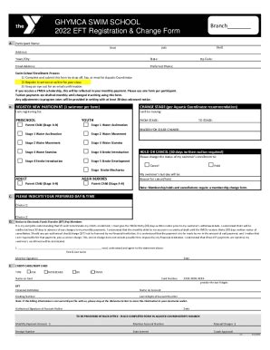 Fillable Online YMCA Of Greater Hartford Swim School EFT FORM 2022 Pdf