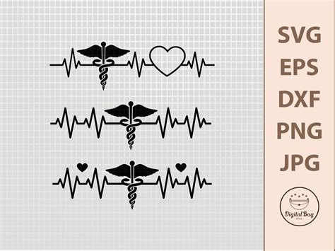 Caduceus Heartbeat Svg File Medical Svg Nurse Symbol Svg Doctor Svg