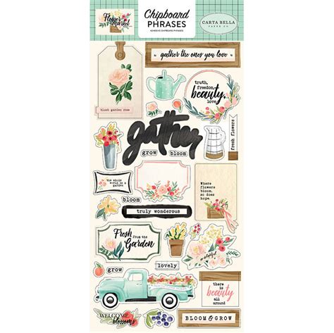 Carta Bella Paper Flower Market Phrases Chipboard Stickers