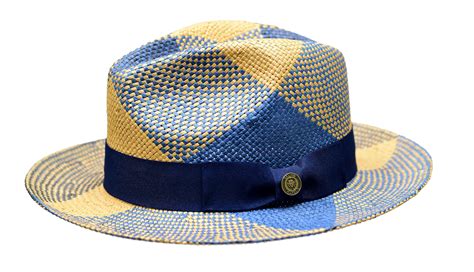 Bruno Capelo Mens Fedora Style Straw Hat Two Tone Weave