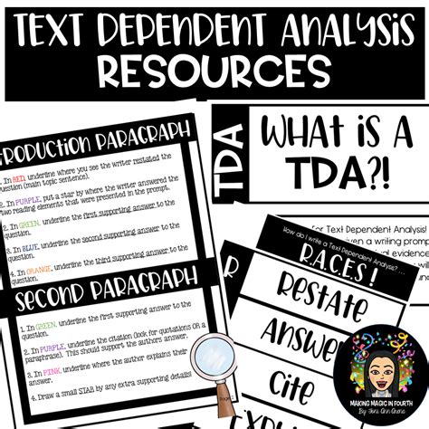 Text Dependent Analysis Tda Resources Text Analysis Th Grade