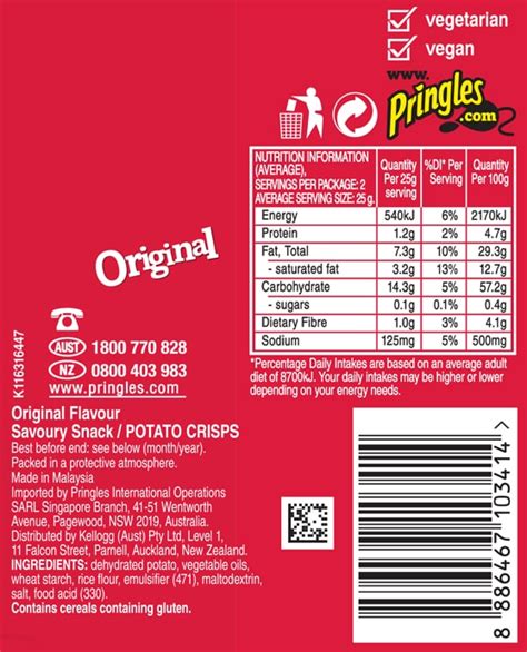 Pringles Nutrition Facts Label