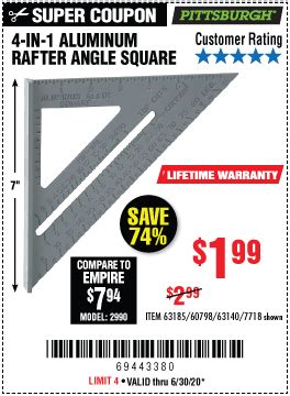 Pittsburgh In Aluminum Rafter Angle Square For Harbor