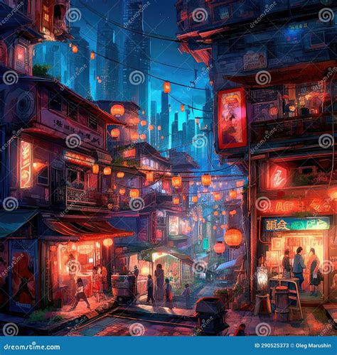 Lovely Anime Cyberpunk City Painting, Digital Painting, Night ...