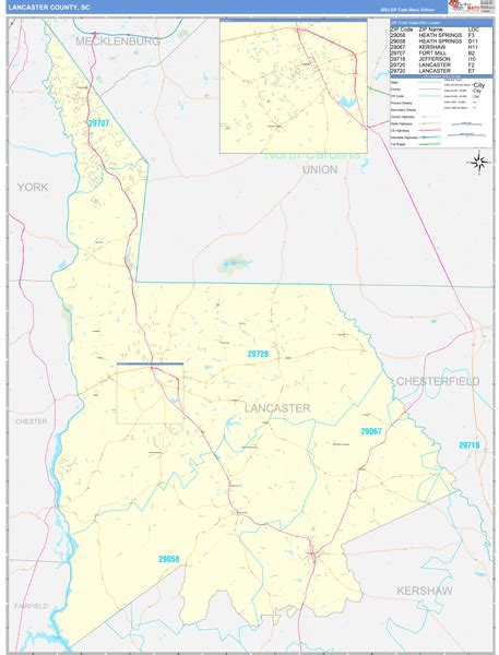 Lancaster County Sc Zip Code Wall Map Basic Style By Marketmaps Mapsales