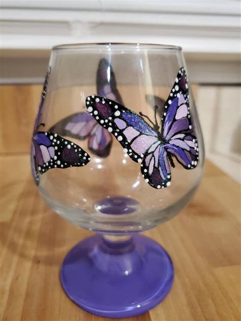 Purple Butterfly Glass Butterfly Wine Glass Lupus Awareness Etsy