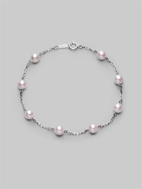 Mikimoto 5mm White Cultured Akoya Pearl & 18k White Gold Station ...