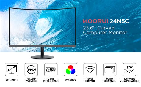 Koorui 24 Inch Curved Computer Monitor Full Hd 1080p 60hz Gaming