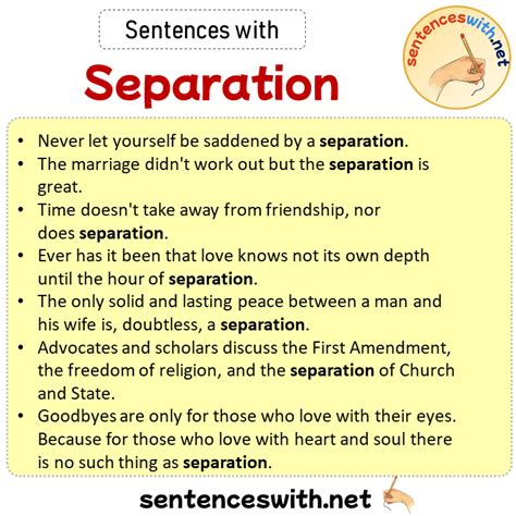 Sentences With Separation Sentences About Separation Sentenceswithnet