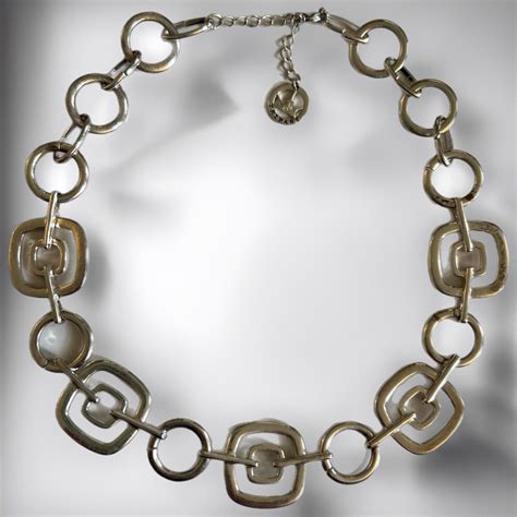 Vintage Crown Trifari Silver Tone Square Circle Link Geometric Choker