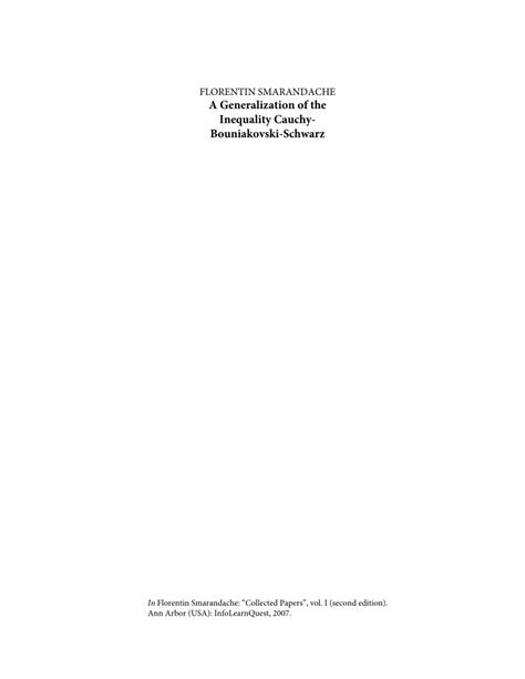 (PDF) A Generalization of the Inequality Cauchy-Bouniakovski-Schwarz