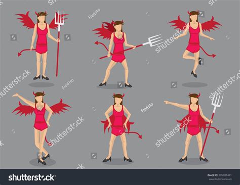 Woman Sexy Red Devil Costume Complete Stock Vector Royalty Free