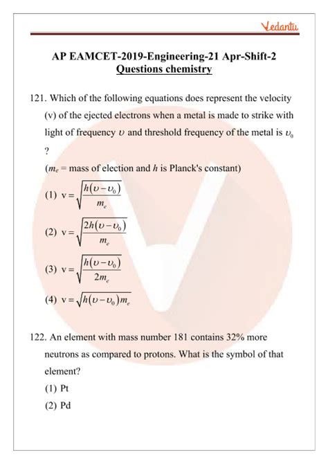 Ap Eamcet 2019 Chemistry Previous Year Question Papers With Solutions