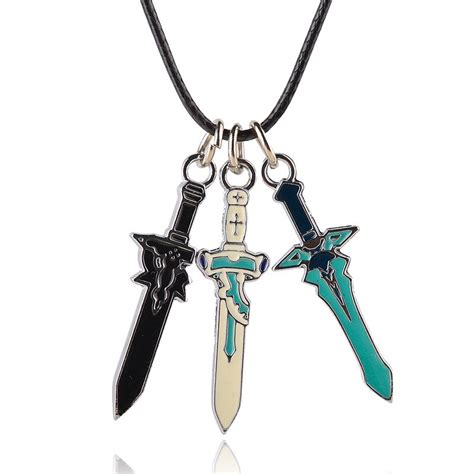 White Black Three Sword Art Online Charm Necklace Mini Enamel Three